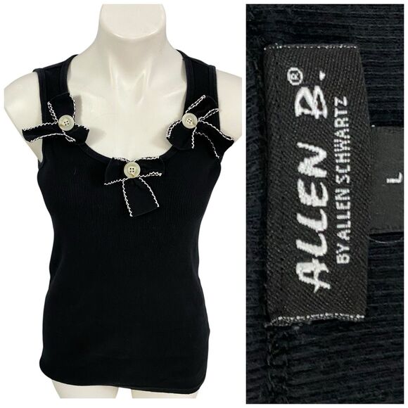 Allen B Tank Top Womens Size Large Black Knit Button Bow Work Office Casual - Picture 1 of 10